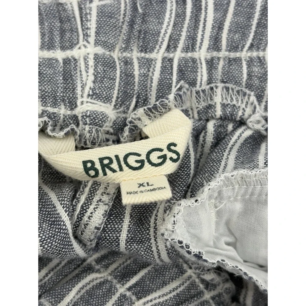 Briggs Linen Pants Grey Striped, Pull On Beach Coastal Summer, Size XL, Pre-Own